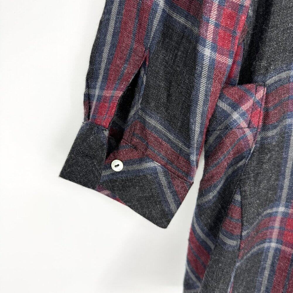 Zara Plaid Long Sleeve Mini Shirt Dress Red Gray Size S - Picture 6 of 8